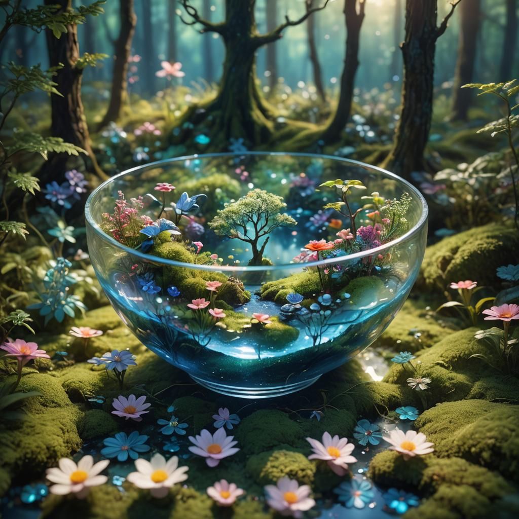 Miniature Fantasy World Inside a Glass Bowl
