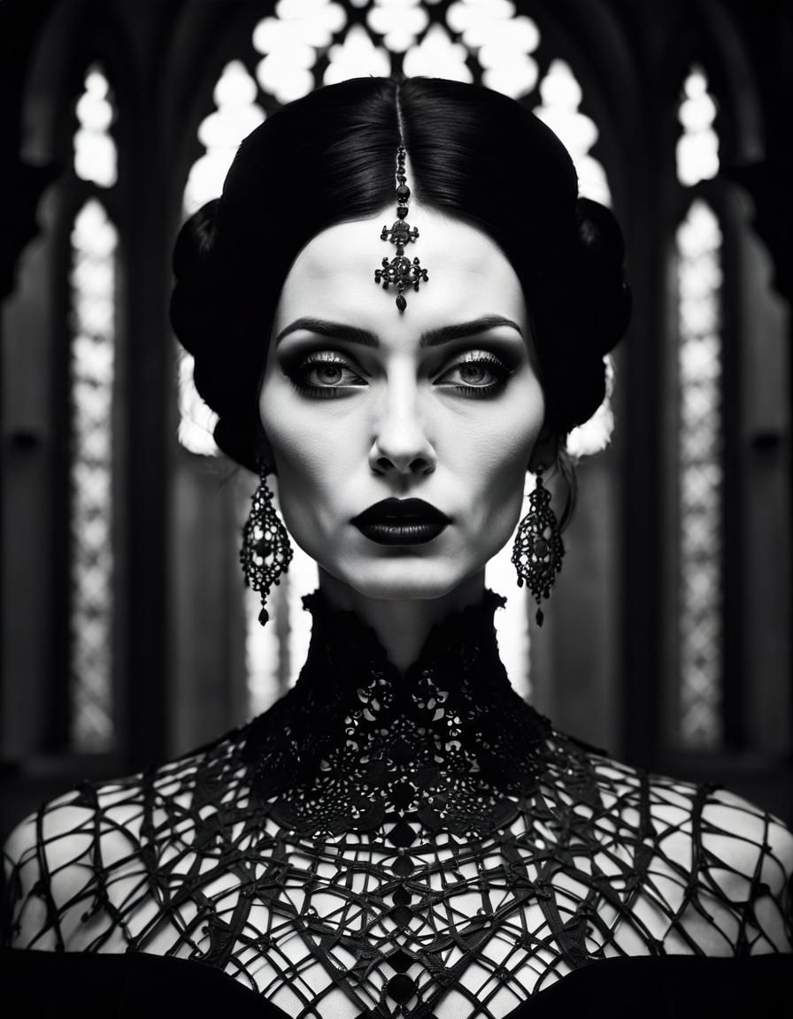 Gothic Woman Portrait with Optical Illusion Tattoo