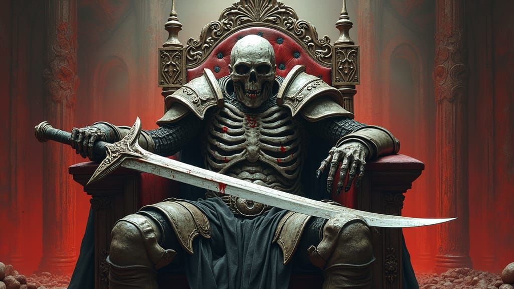 Zombie Warlord on Bone Throne in Hyperrealism Style
