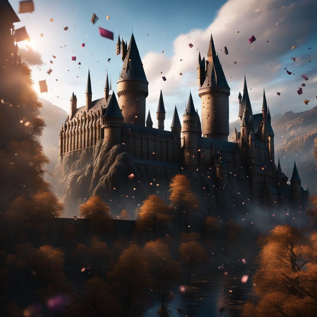 Hogwarts Campus Celebration at Sunrise: Detailed Matte Paint...