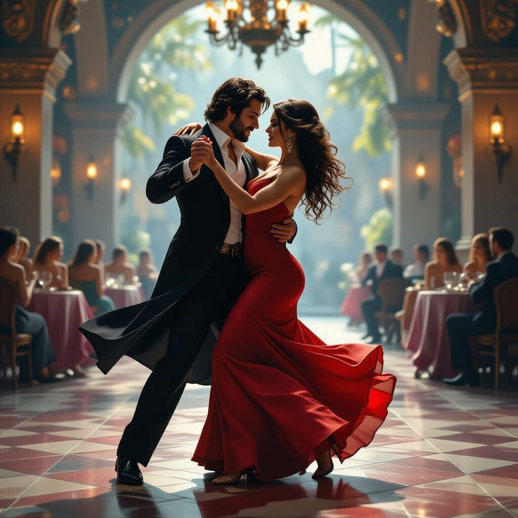 Passionate Tango Dance in Detailed Matte Painting Style
