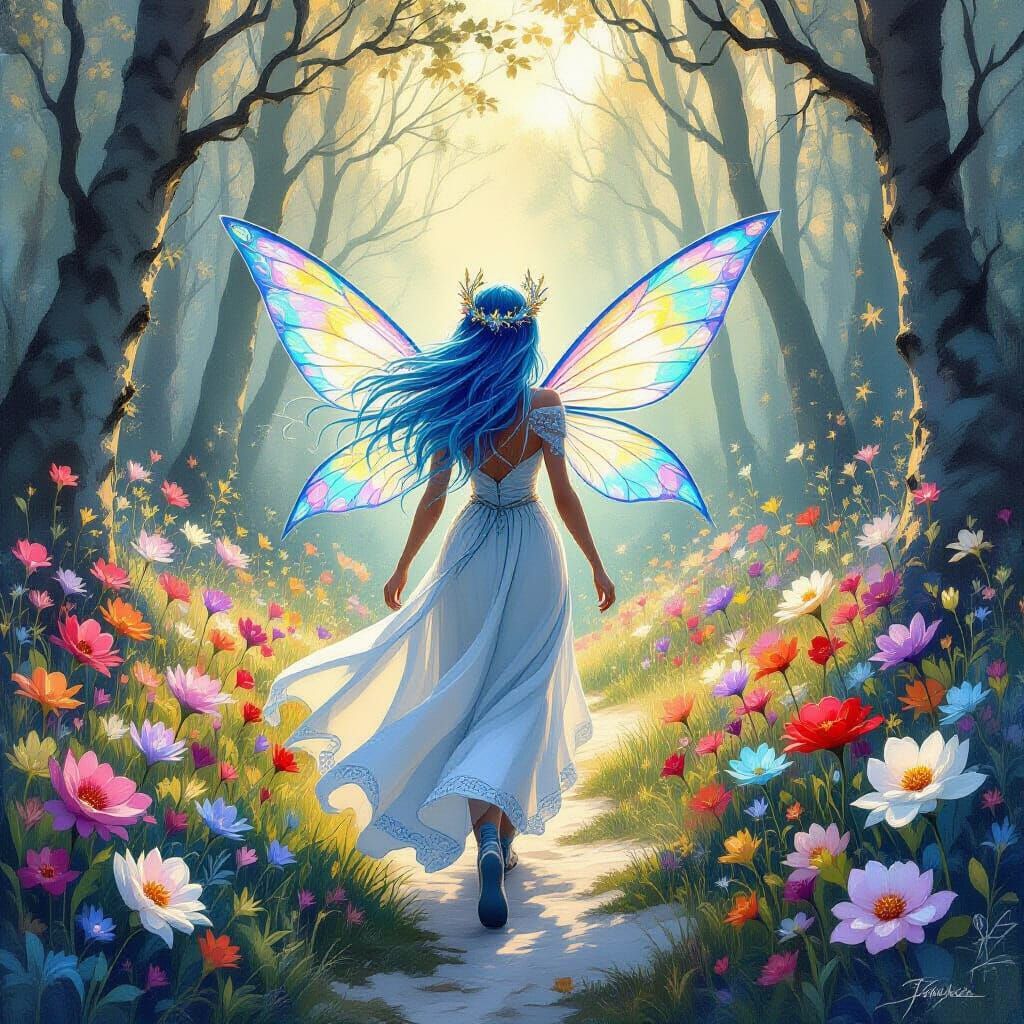 Frost Fairy in Whimsical Forest, Oil Painting Style