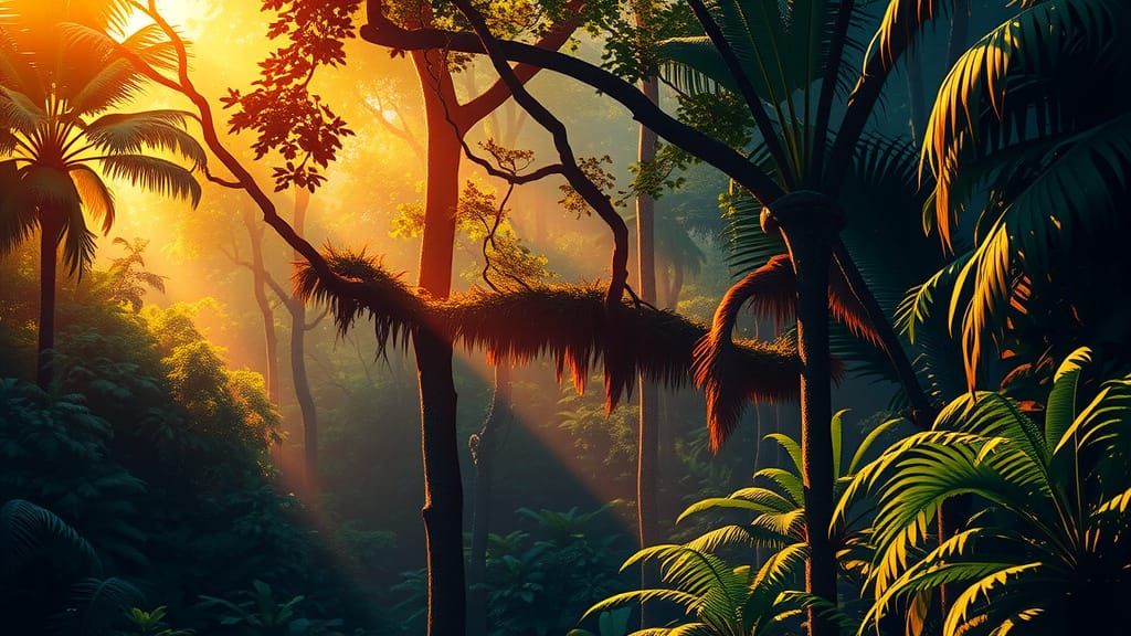 Stylized Jungle Canopy in Golden Light