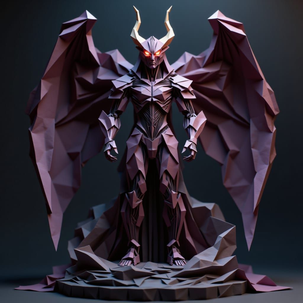 Origami Zuul Sculpture in Dark Fantasy Style
