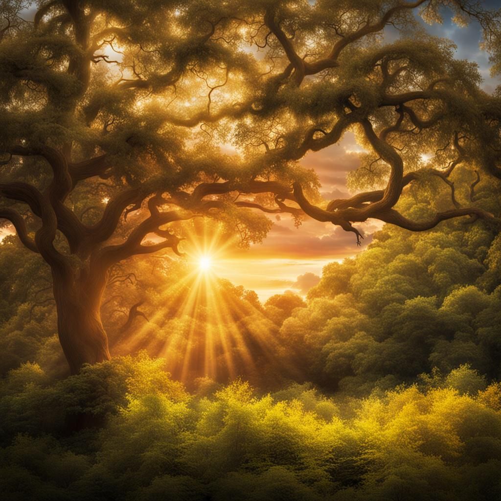 Dragon in Forest at Sunset with Sunlight