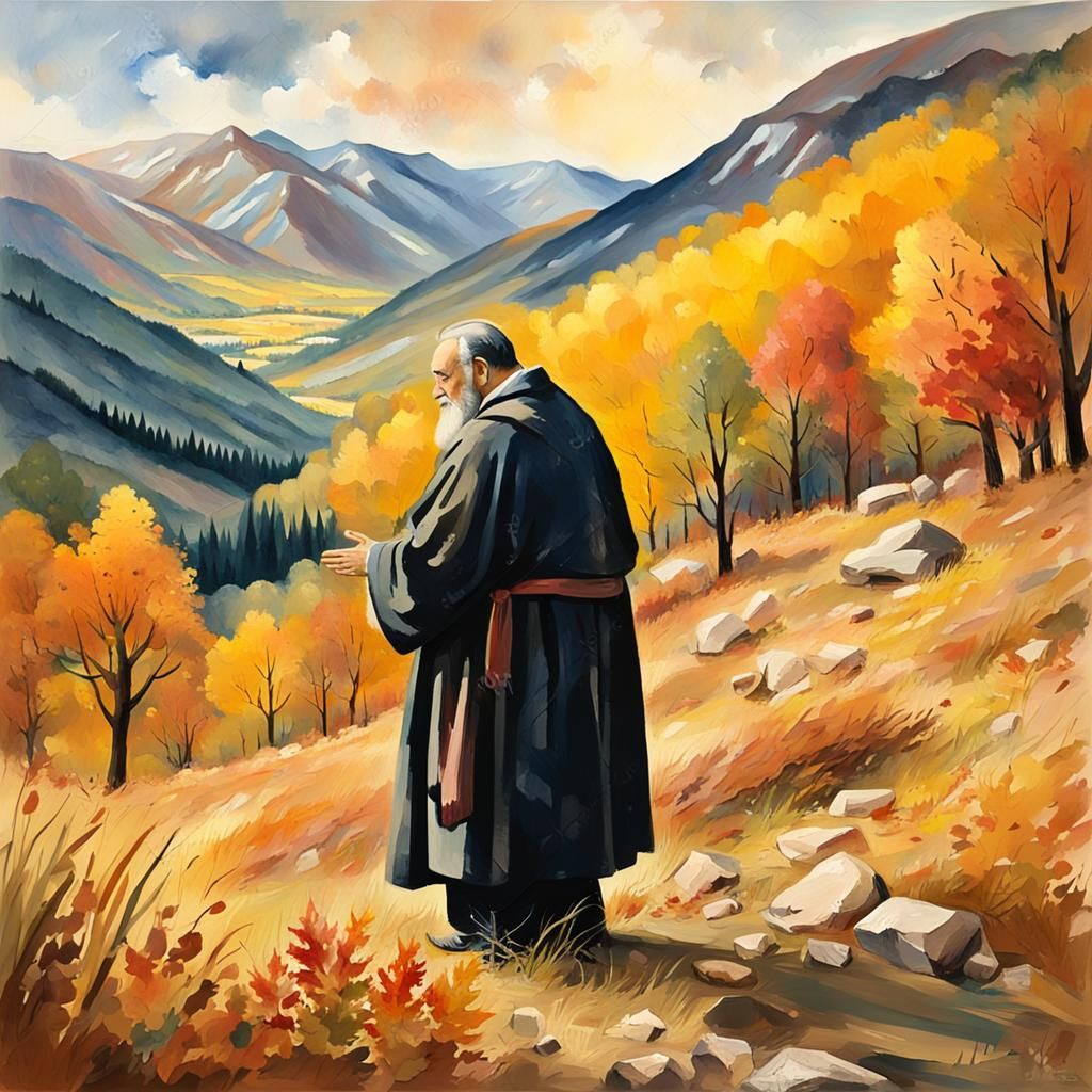 Saint Padre Pio in Golden Autumn Valley