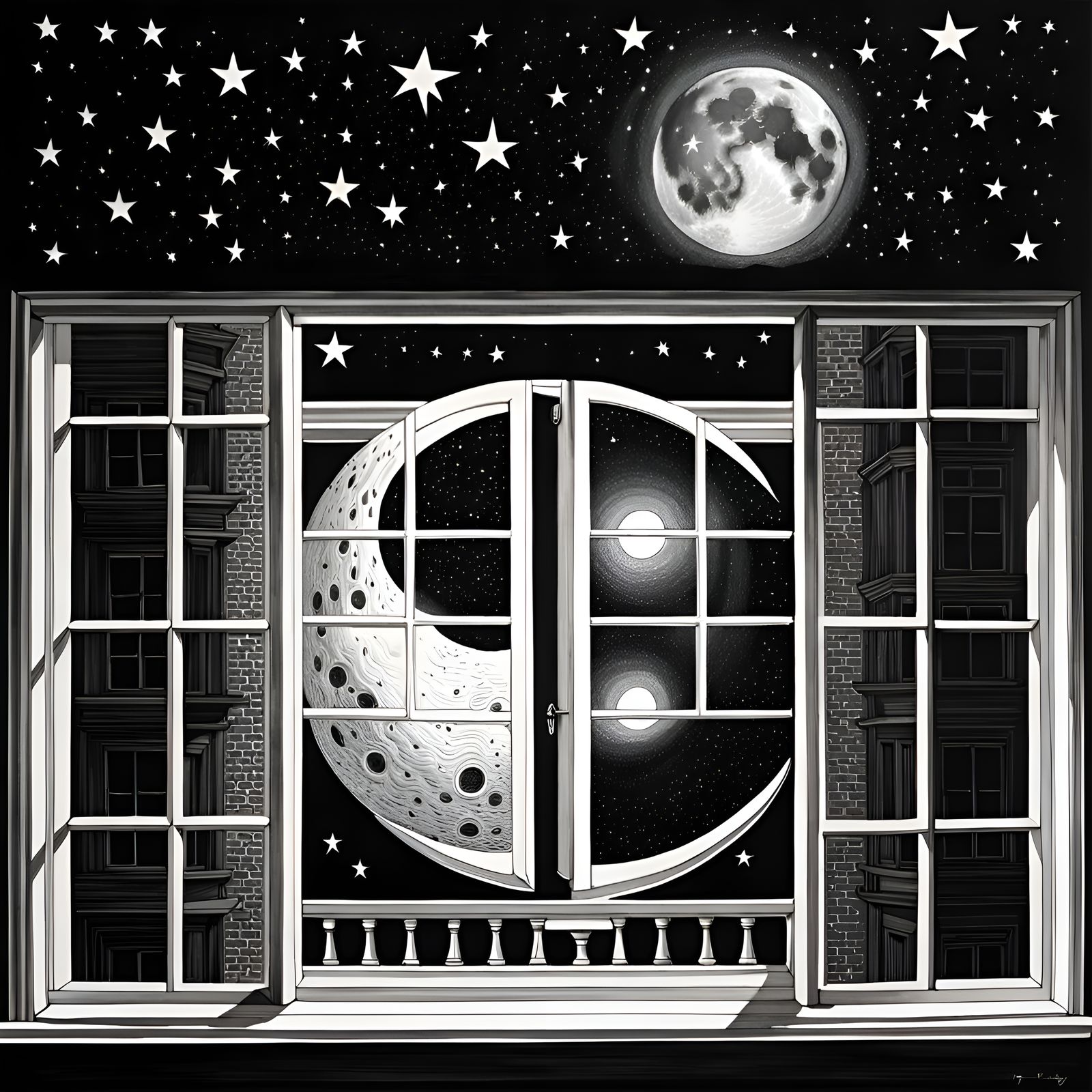 Escher-Inspired Moonlit Optical Illusion Drawing