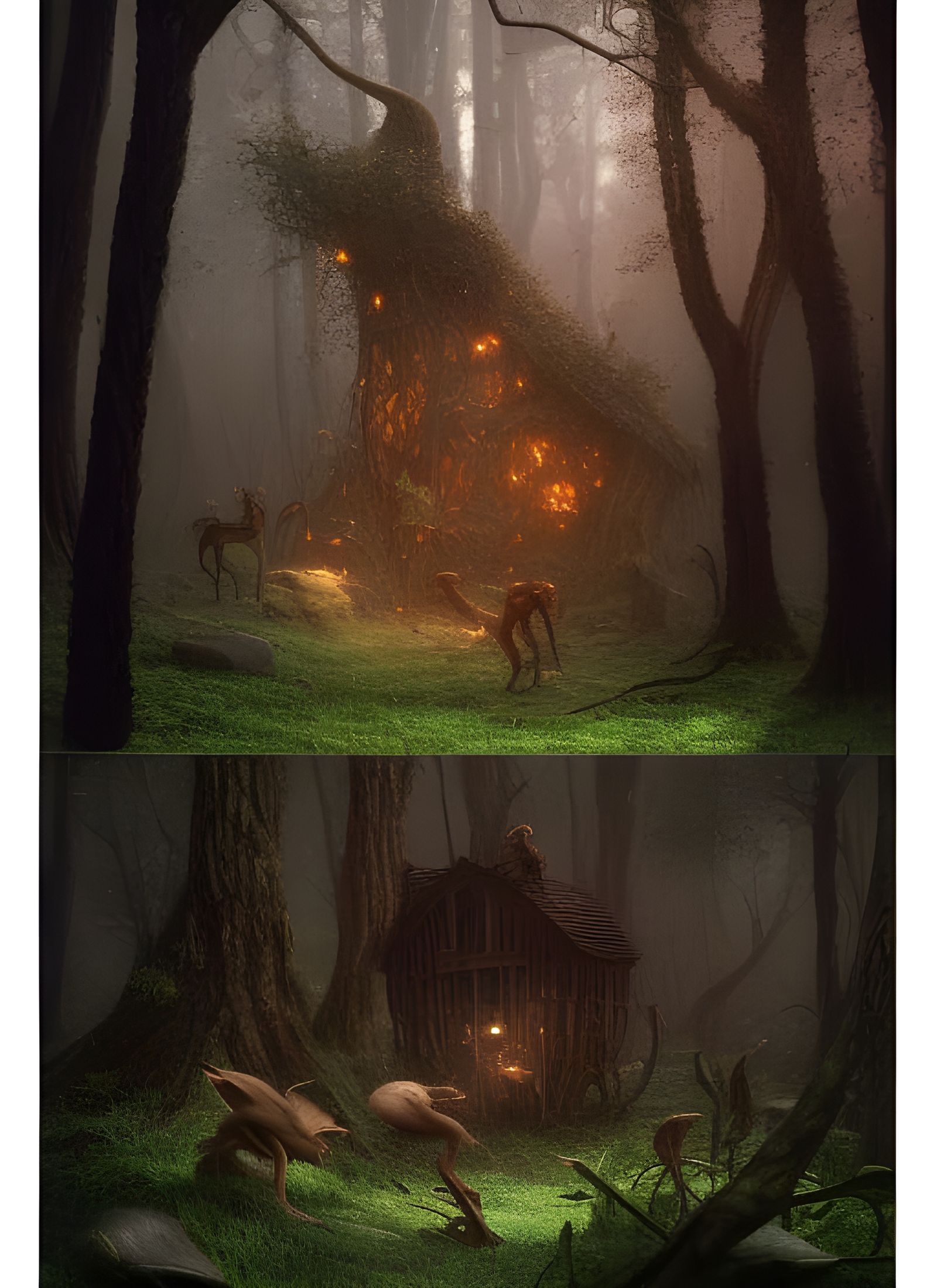 Enchanted Forest Scene with Faun and Goblincore Elements
