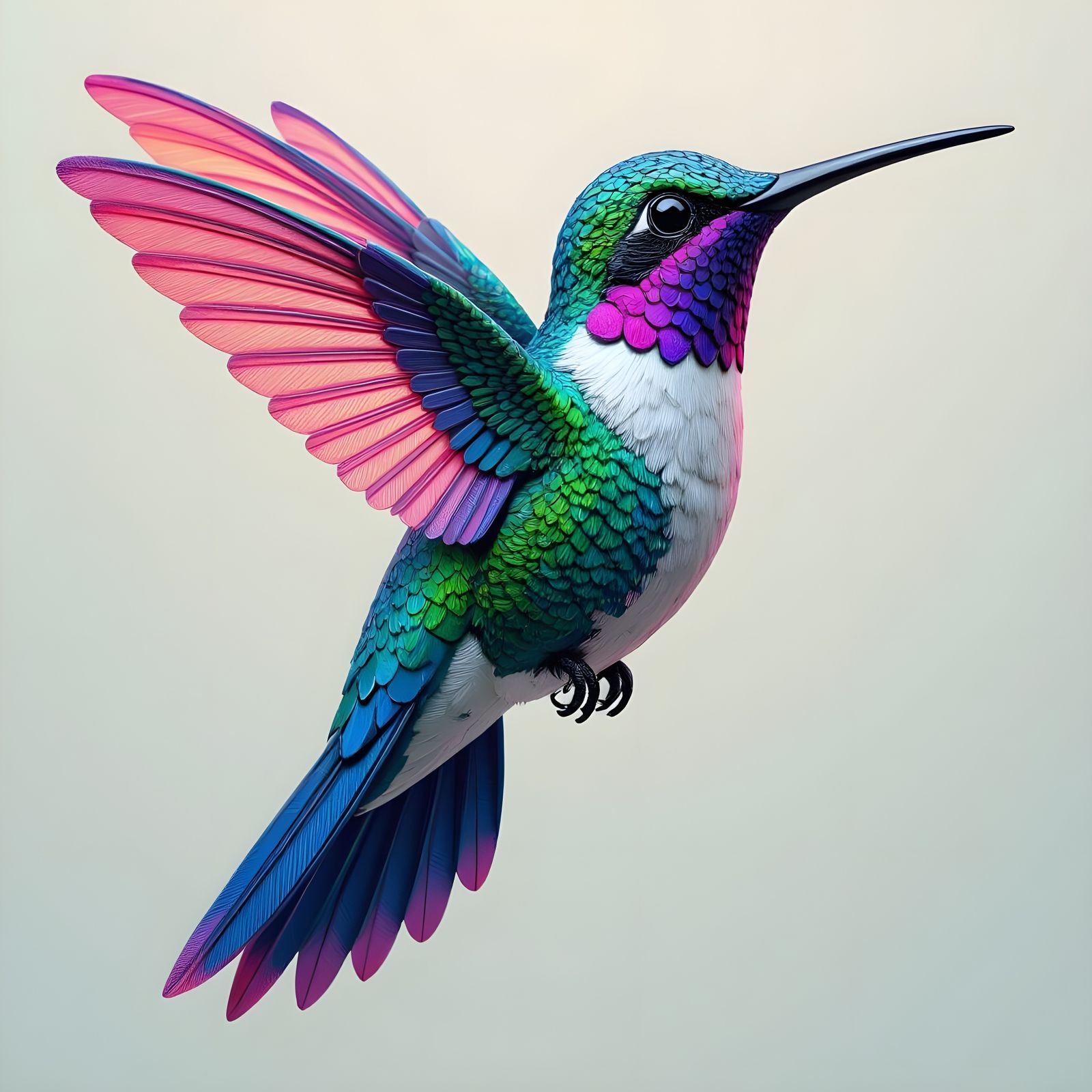 Hyper-Realistic Clay Hummingbird Portrait with Futuristic Ac...