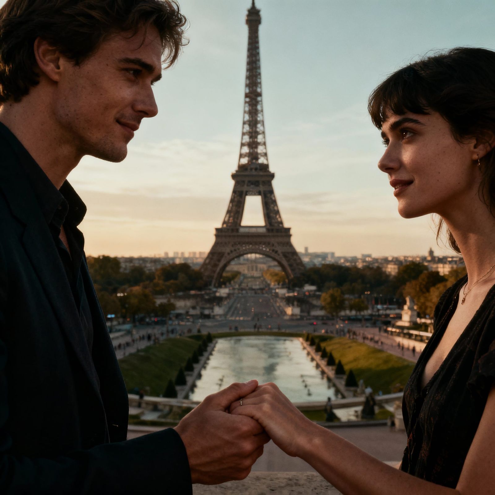 Couple in Love Exploring Paris in Cinematic Realism