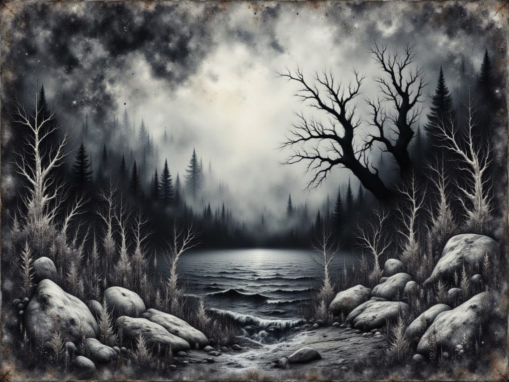 Dramatic Watercolor Marine Landscape with Ethereal Intensity