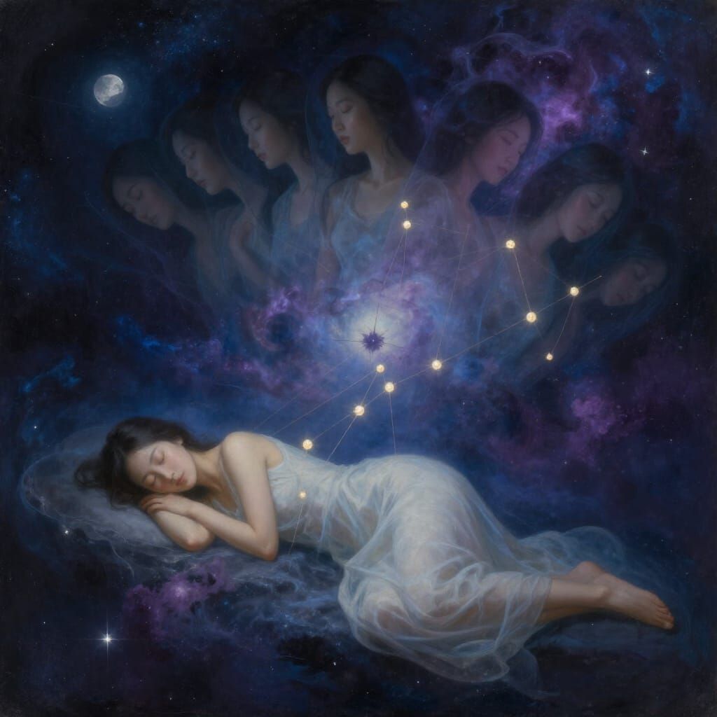 Surreal Dreamscape: Woman Connected Across Dimensions