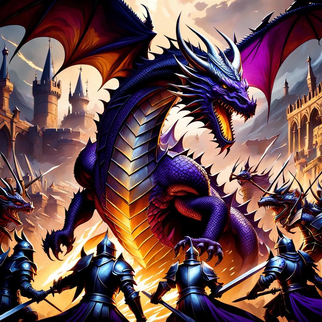 Dragon Versus Knights: Dark Fantasy Art in 8K