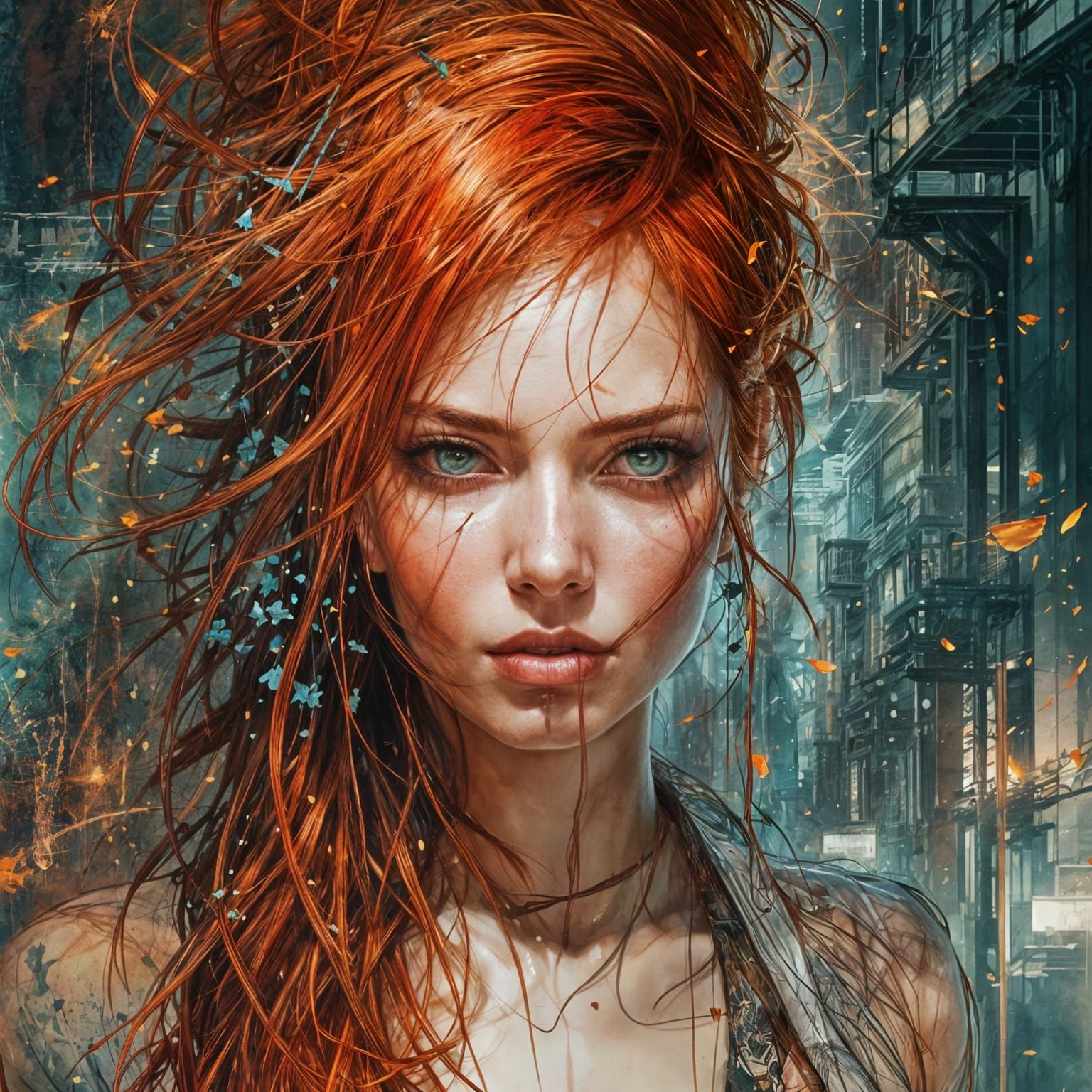 Redhead Woman in Spicy Bikini, Digital Art