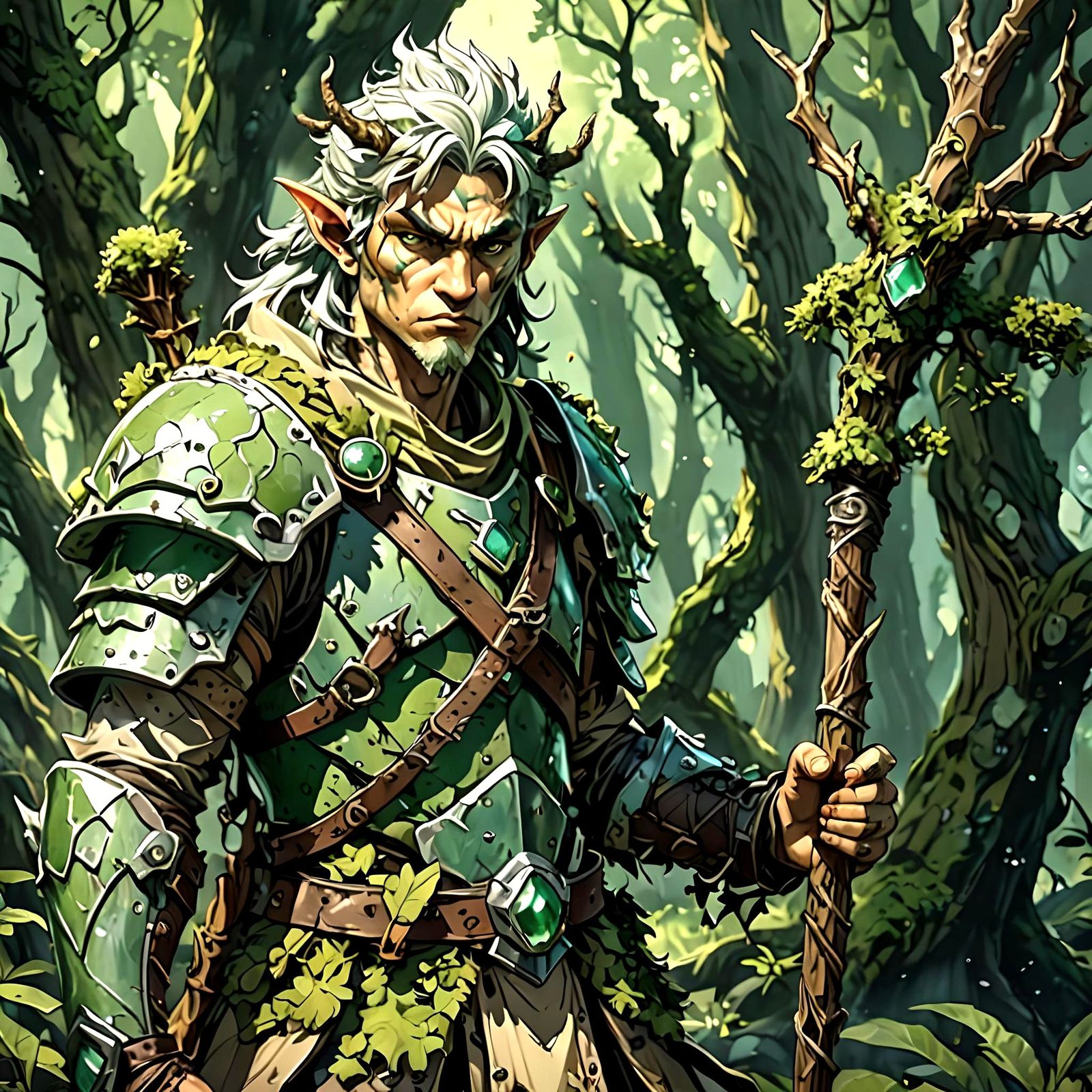 Earth Genasi Druid in Vibrant Manga Style