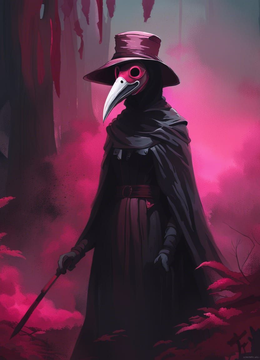 Female Plague Doctor with Pink Mask, Matte Painting