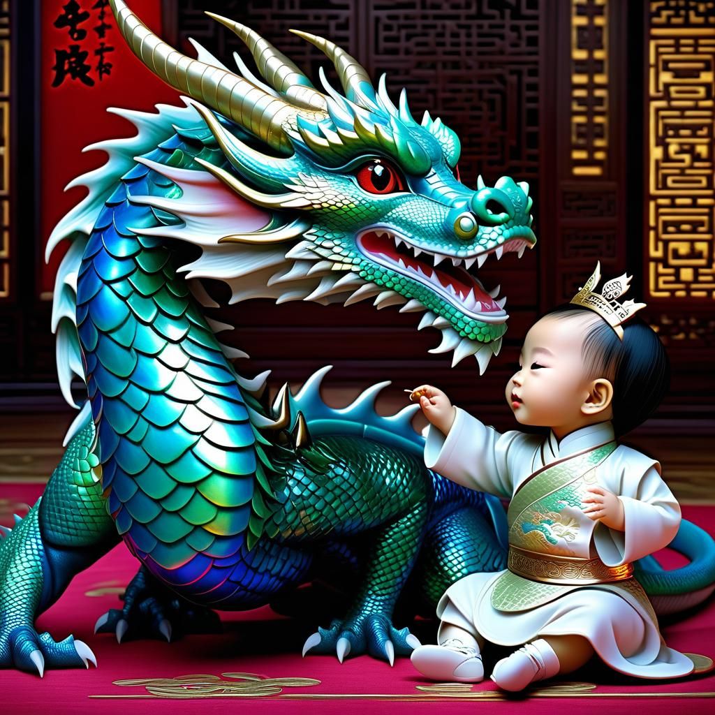 Princess Plays with Dragon in Baroque Style