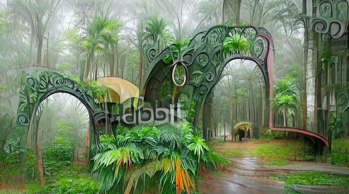 Art Nouveau Archway in Tropical Rainforest