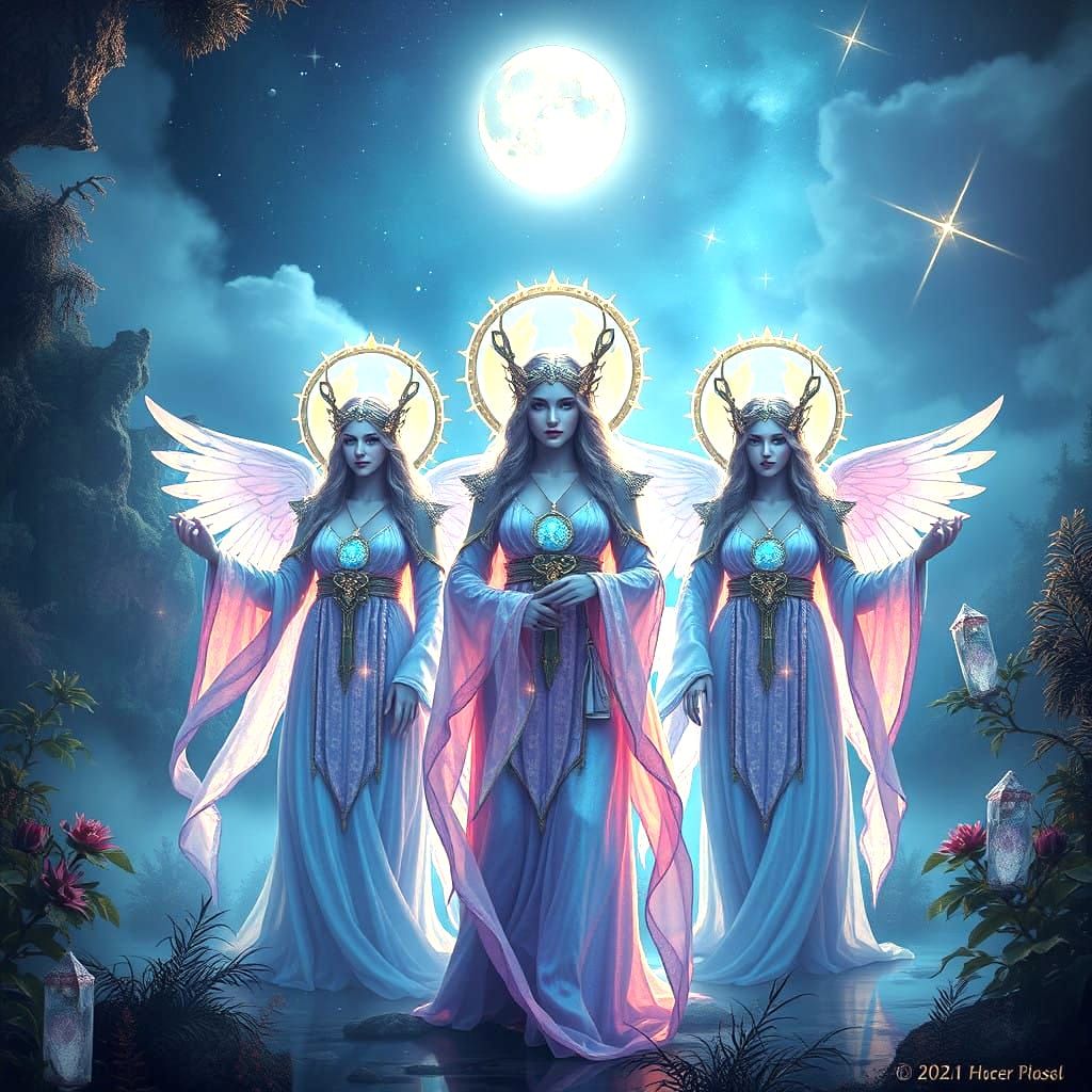 Moon Goddesses Wield the Even Star in Intricate Fantasy Scen...