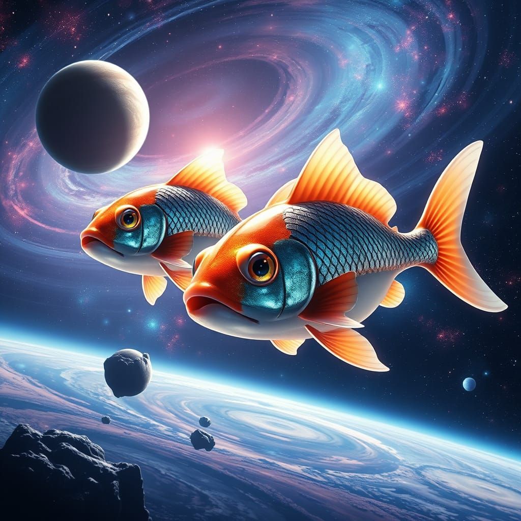 Cosmic Magikarp Odyssey in Ethereal Glow