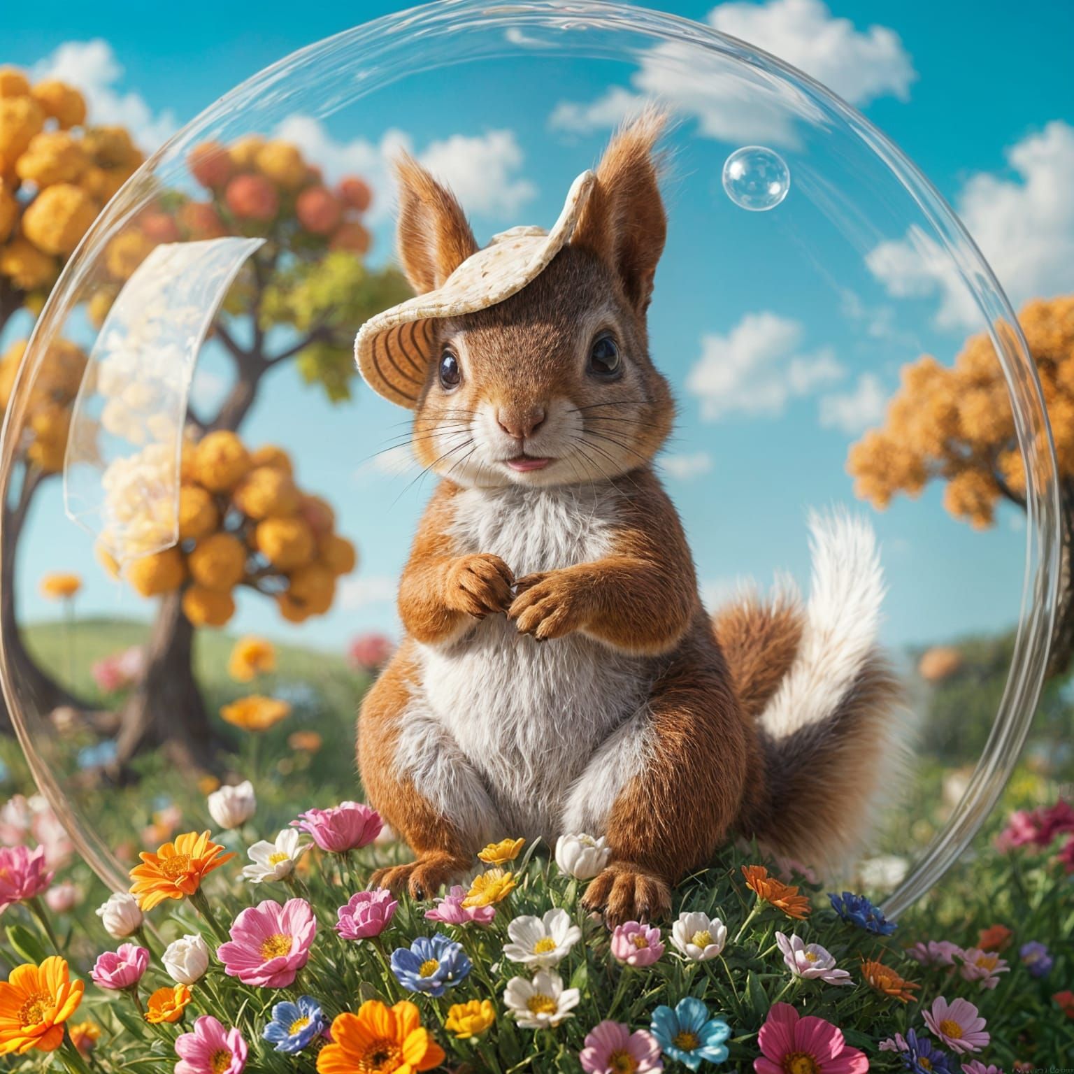 Squirrel Fashionista in Bubbly Summer Landscape