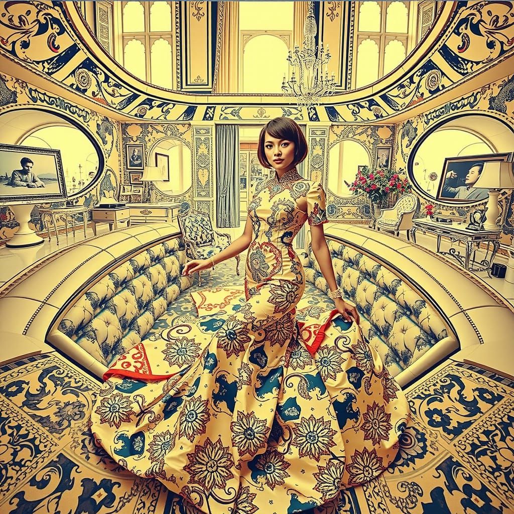 Elegant Woman in Lavish Interior: Hyperrealistic Digital Art