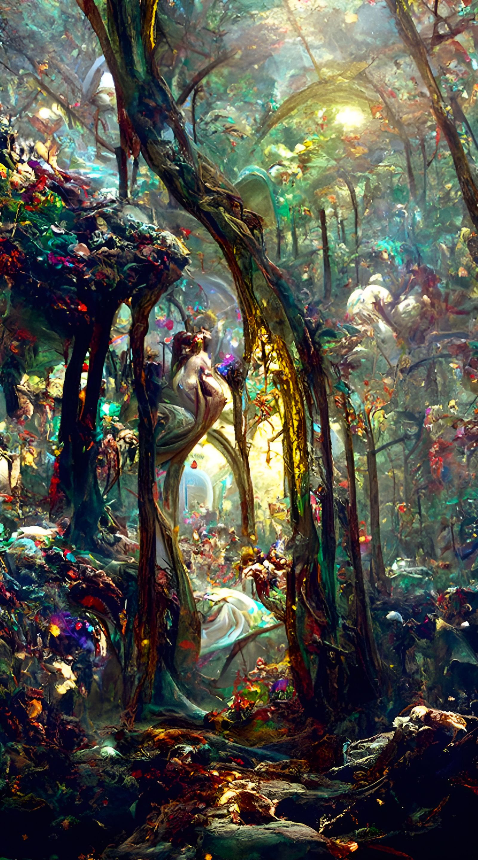 Nymph in the enchanted forest By Alphonse Mucha Gustave Doré.