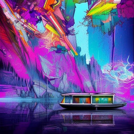 Boats on Lake Braies: Explosive Digital Illustration