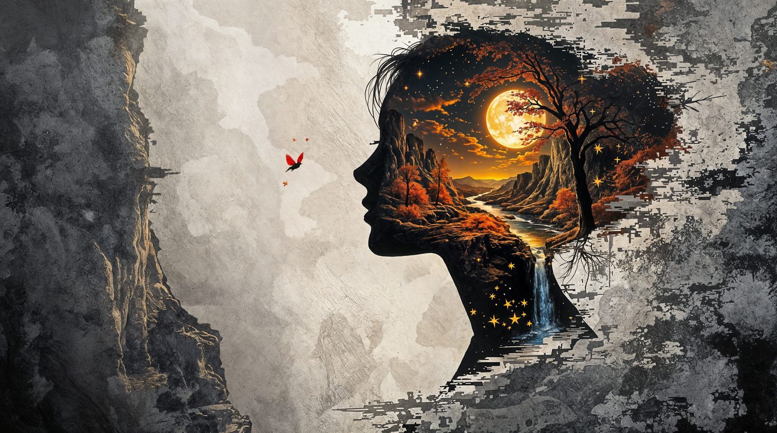 Surreal Hypermaximalist Dreamscape within a Canyon Wall