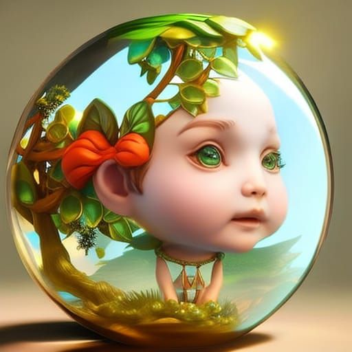 Baby Dryad in Glass Bubble, Fantasy Forest