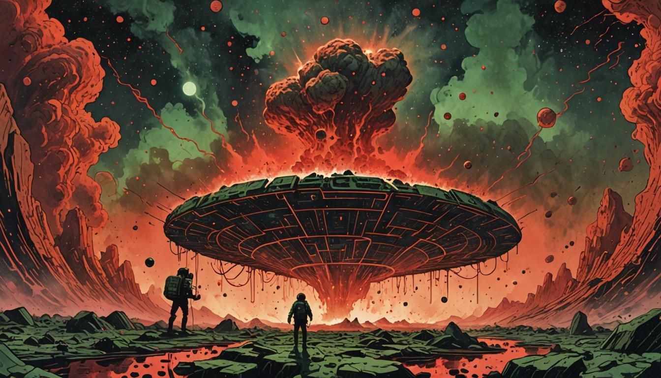 Midnight Cosmic Island Rises on Retrofuturistic Plateau