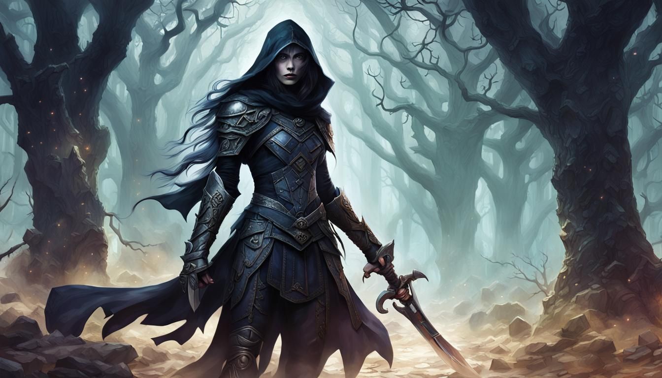 Shadow Huntress in Dark Fantasy Realm