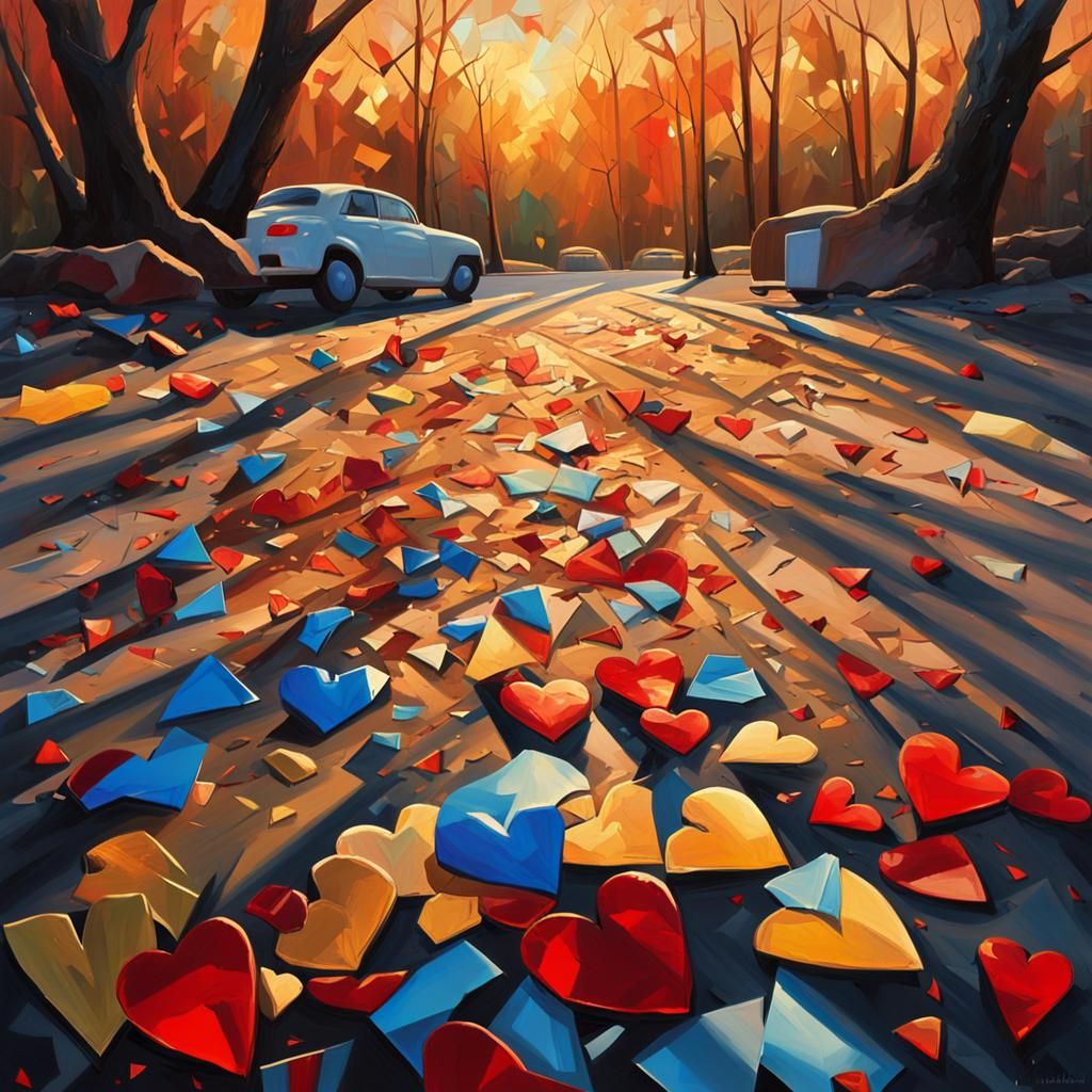 Broken Hearts in Surreal Oil Painting Landscape