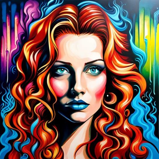 Woman with Red Hair in Graffiti Street Art