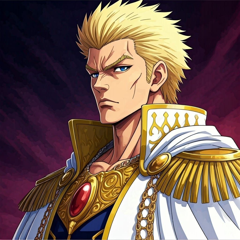 Imposing Man in White and Gold Anime Style