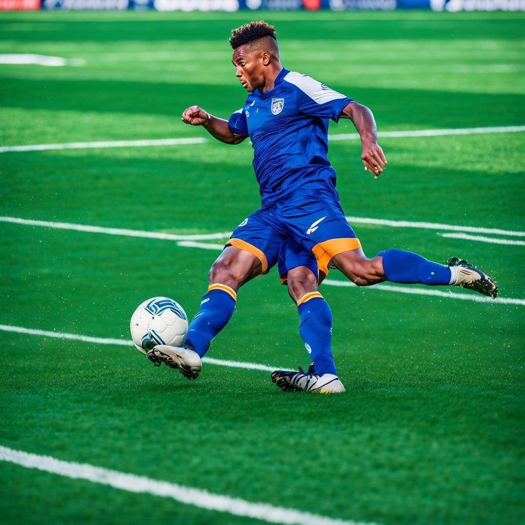 Soccer Player in Action, High-Energy Stadium Scene