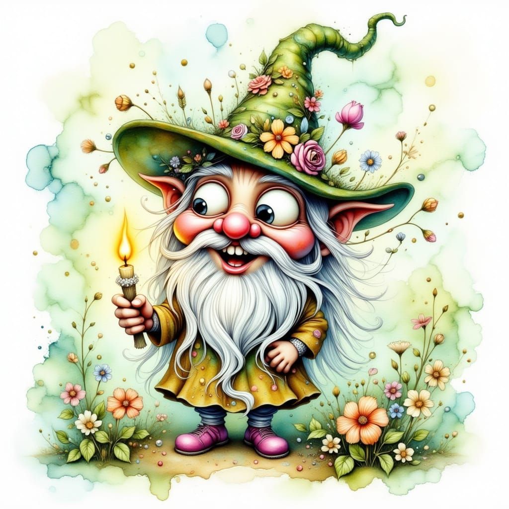 Whimsical Gnome in a Floral Wonderland