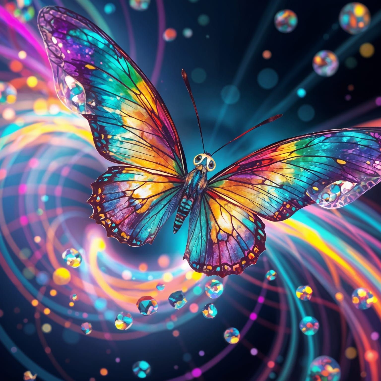 Surreal Fractal Butterfly in Vibrant, Neon-Lit Vortex