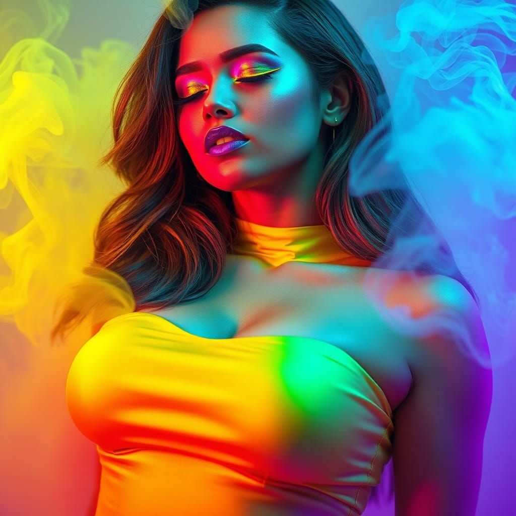 Ethereal Futuristic Woman Portrait in Neon Colors