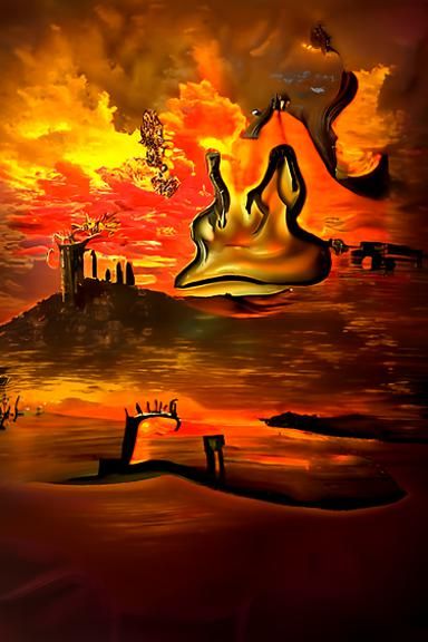 Surreal Fire Dreamscape in Dali Style