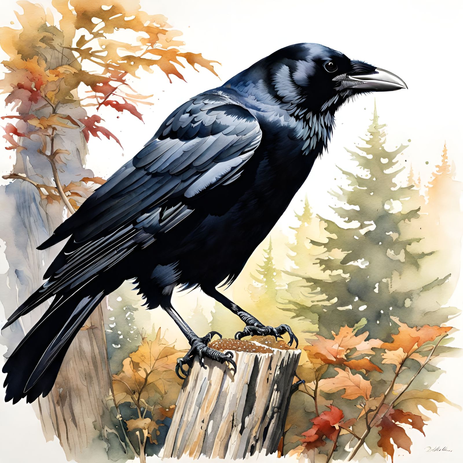 American Crow Watercolor Illustration in Eastern Washington