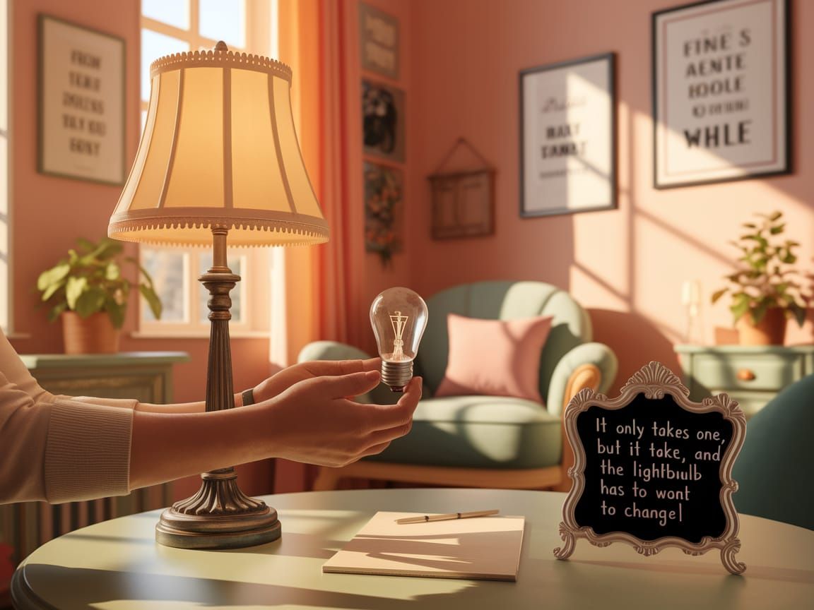 Whimsical Therapy Office Scene with New Lightbulb