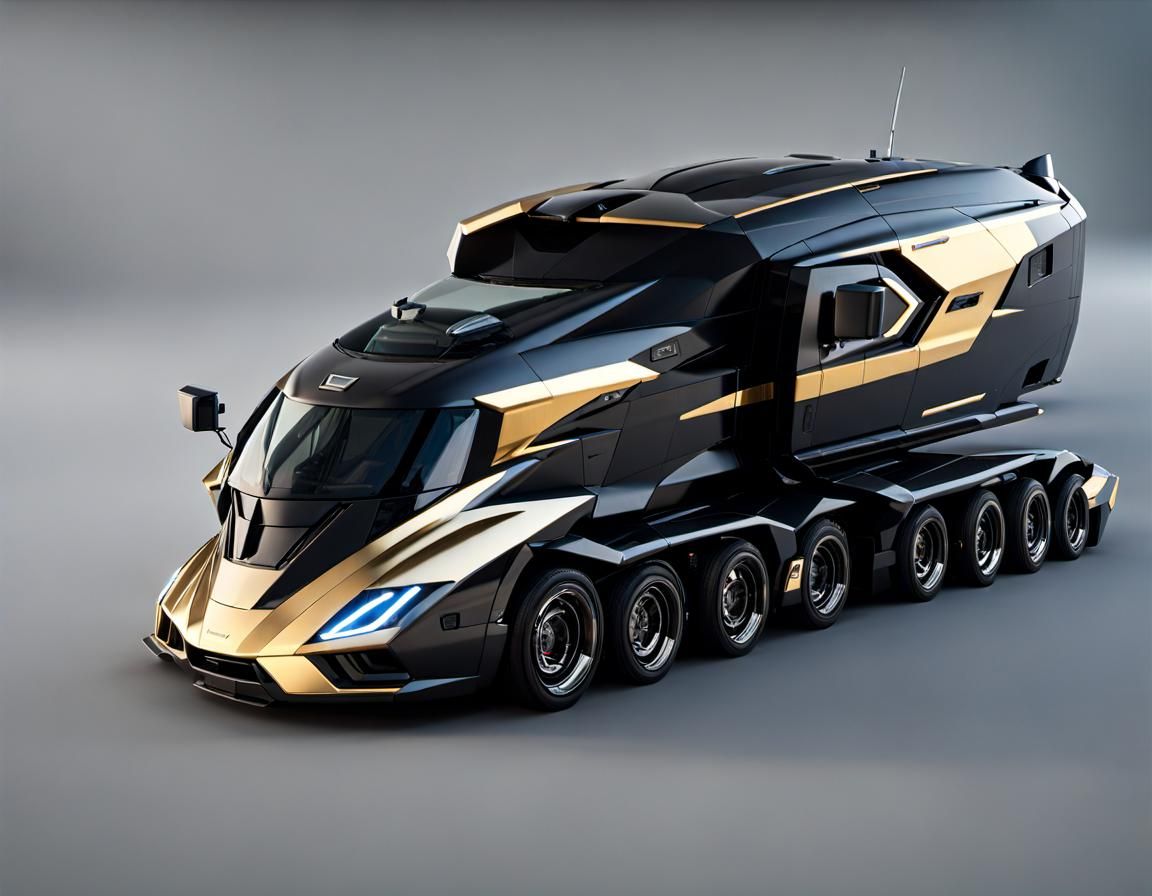 Golden Futuristic RV Transformer in Sci-Fi Style