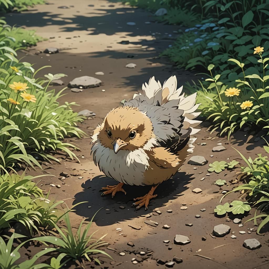 Fuzzy Chick Pecking: Studio Ghibli Anime Visual