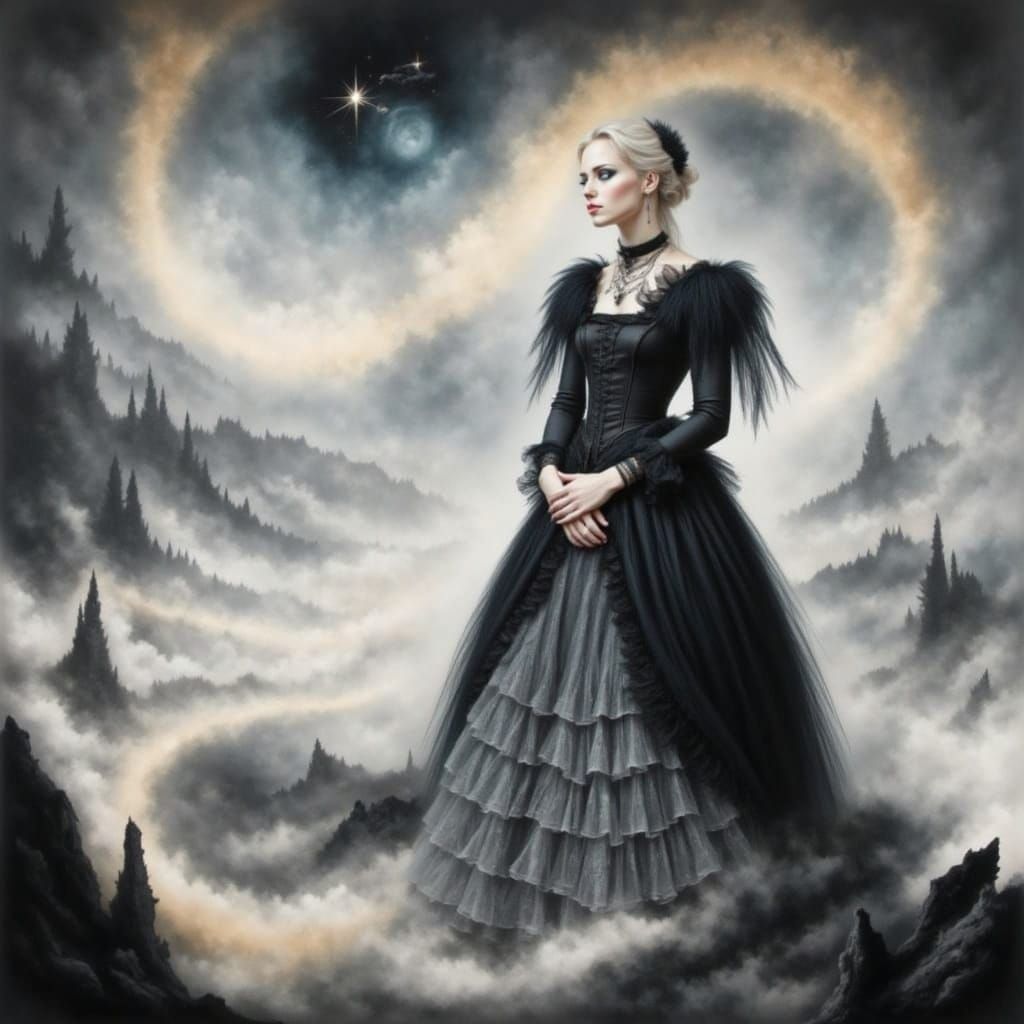 Romantic Gothic Lady in Dark Watercolor