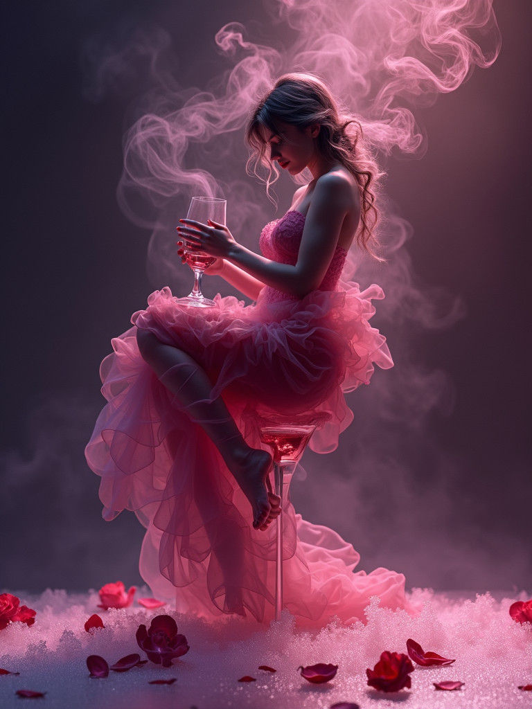 Ethereal Wine Woman in Smoke and Roses