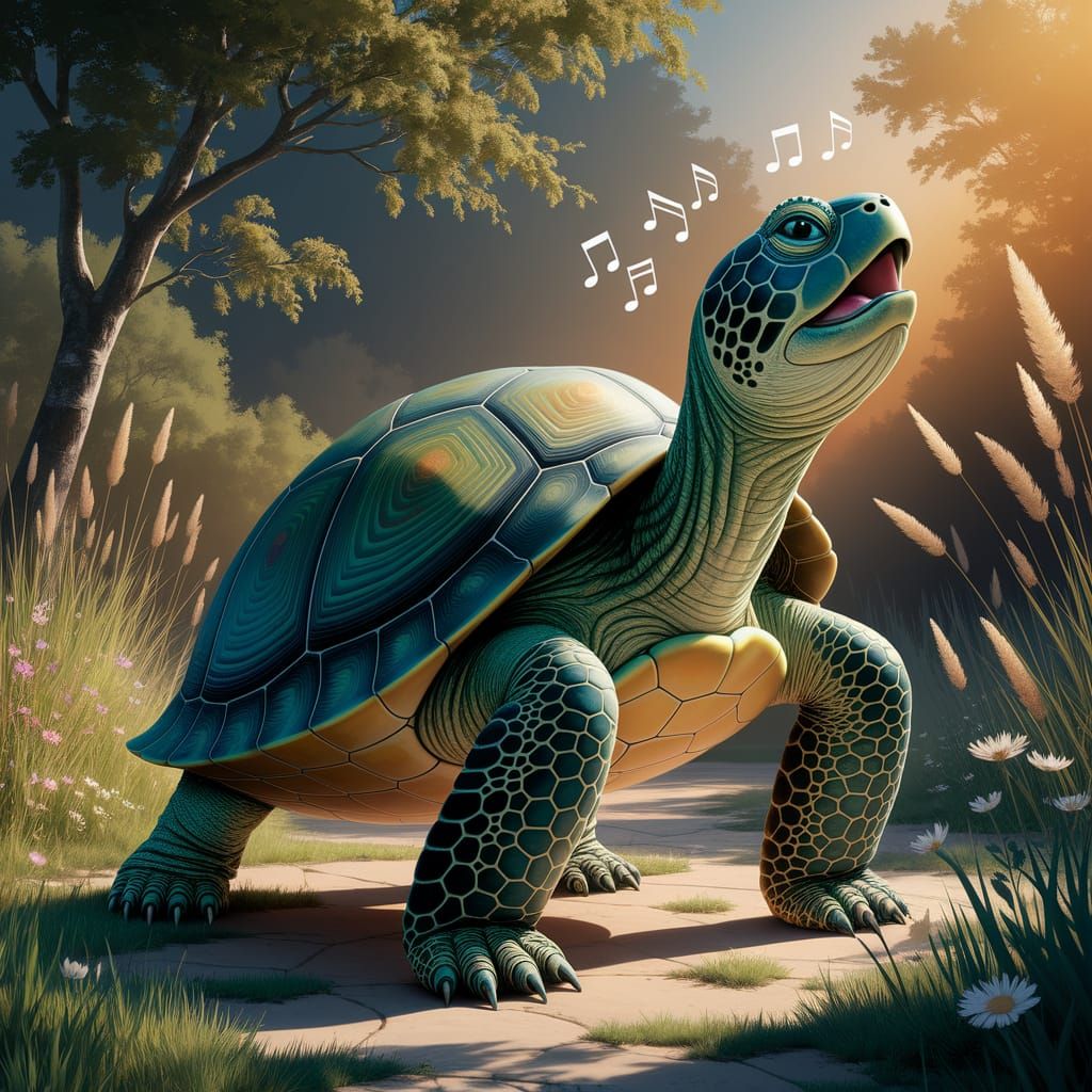 Singing Turtle in Sunlit Forest