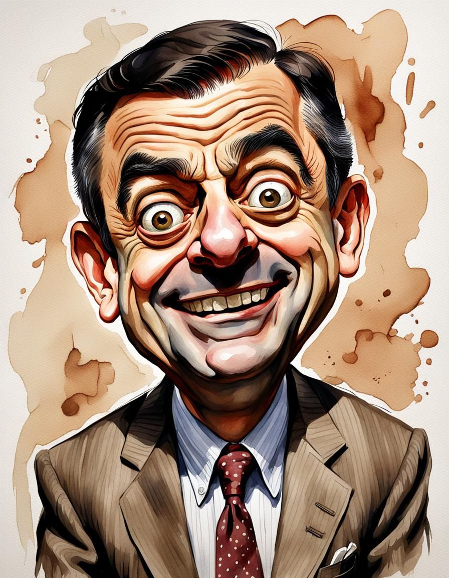 Laughing Mr. Bean Caricature in Watercolor Style