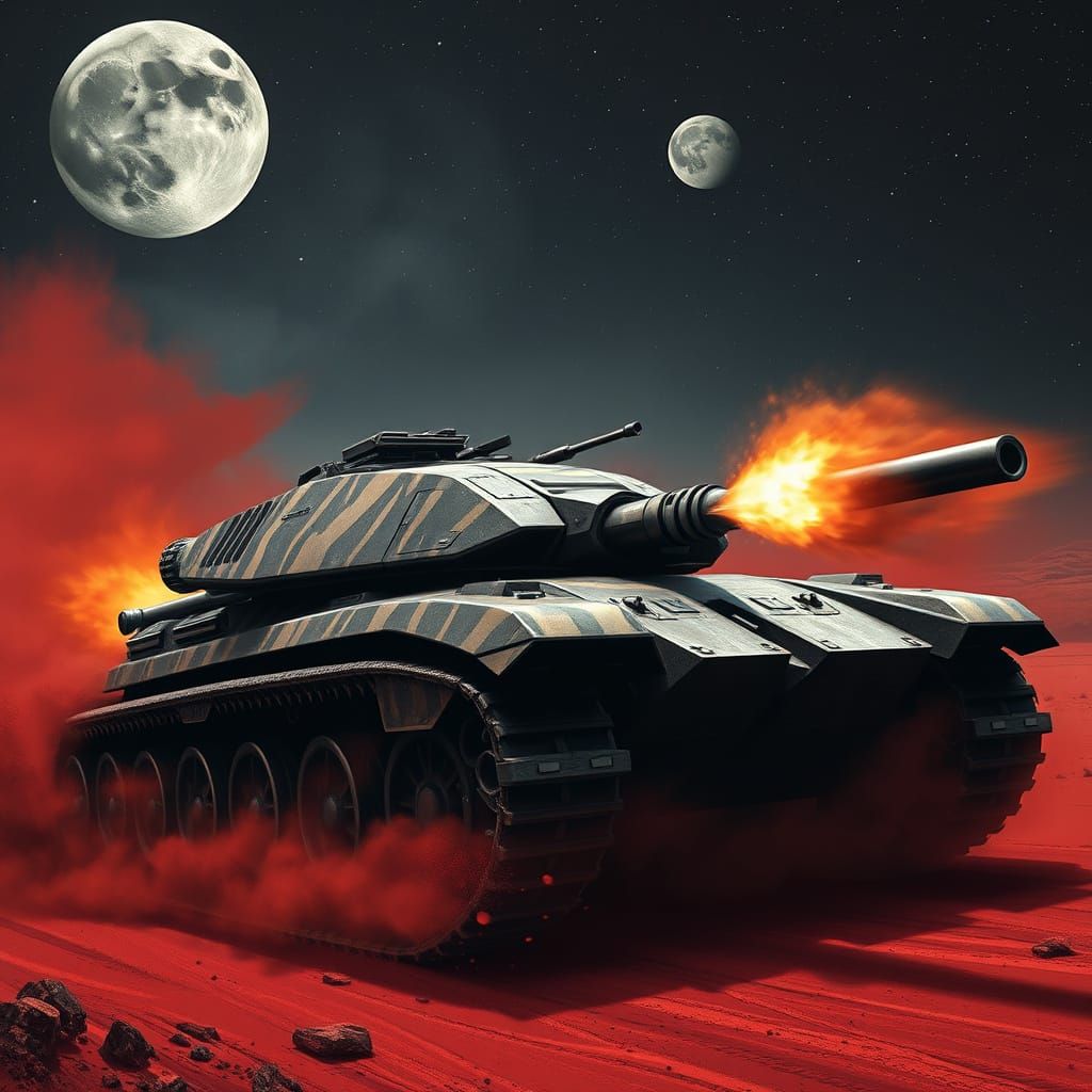 Futuristic Hover Tank in Starry Night Landscape