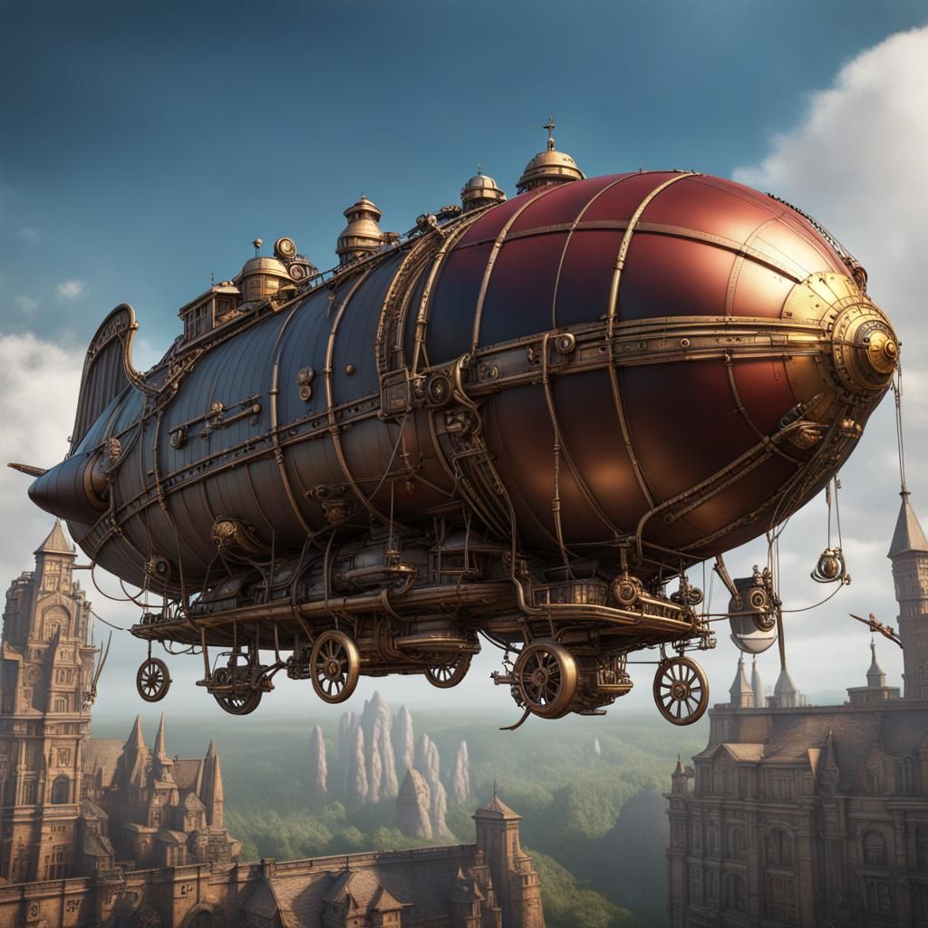 Steampunk Blimp: Detailed Matte Painting in 8K